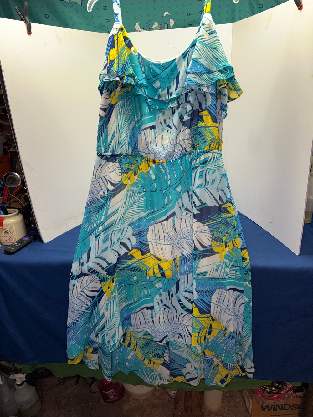 Roz & Ali Tropical Teal and Yellow Ruffle Sundress